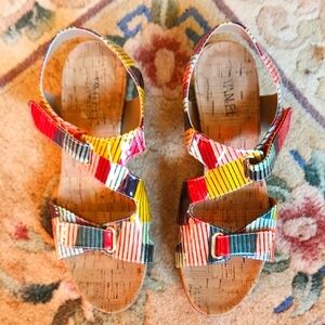 💋VANELI💋 Pink & Yellow (Multi) Sandals with Vibrant Stripped Design | 8M EUC